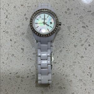 White Acrylic 'Stella' Watch with Stone Set Bezel